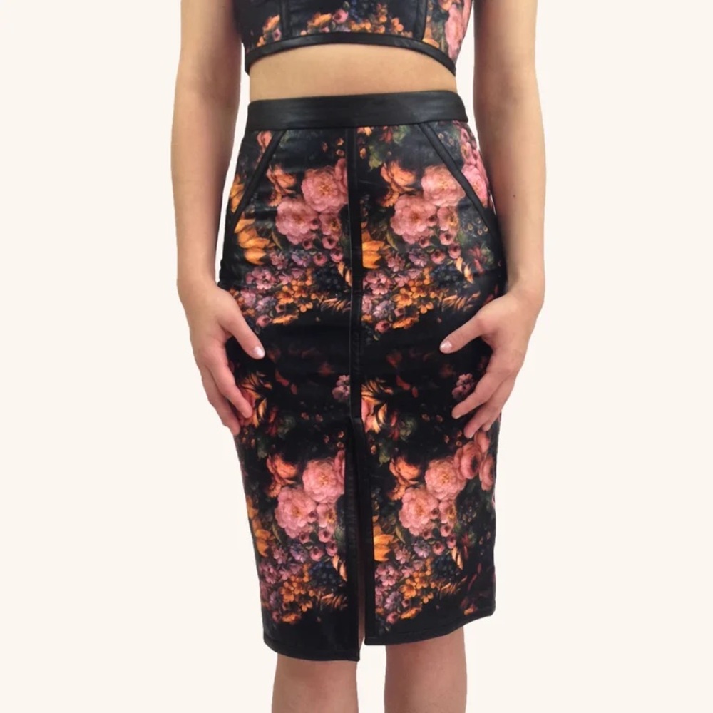 Floral Leatherette Skirt